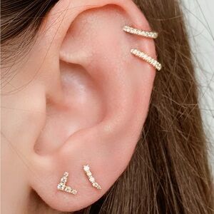 14K Solid Yellow Gold V Diamond Earrings | Real NOT filled or plated!